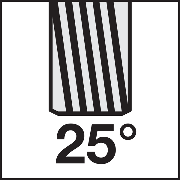 drážka: 25° pravá skrutkovica